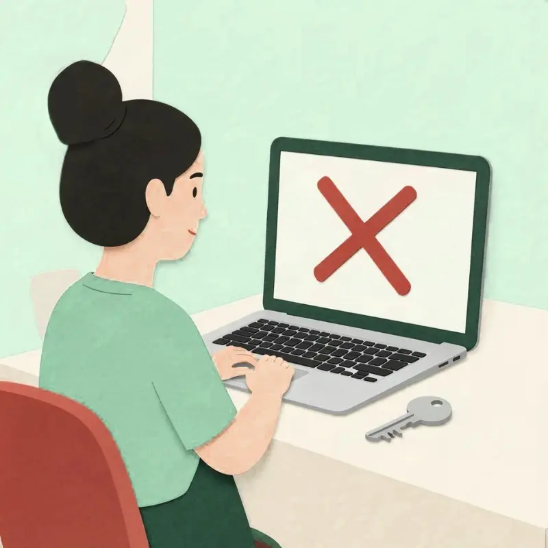 Illustration d’une personne devant un ordinateur affichant une grande croix rouge