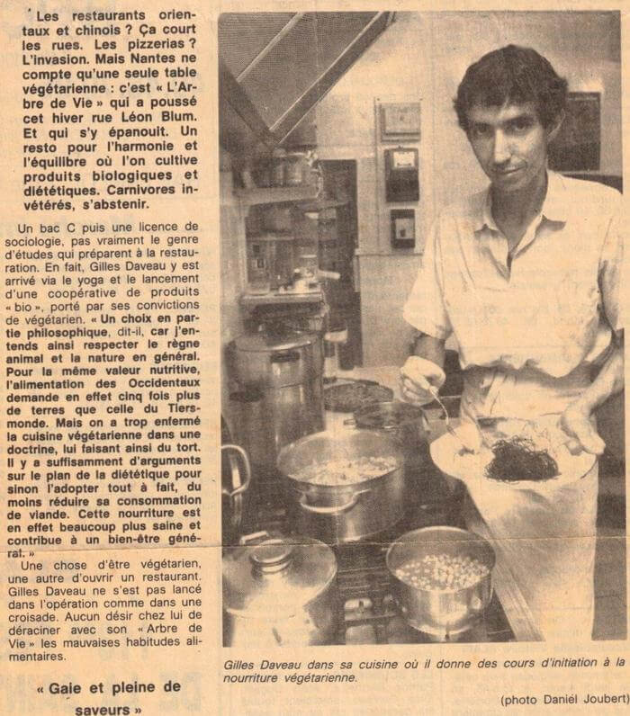 Coupure de presse : Gilles Daveau, cuisinier végétarien, 1988